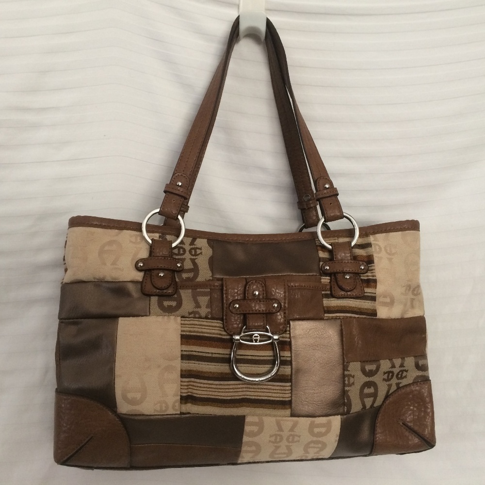 Patchwork Purse Large Shoulderbag Leather Fabric - image 1